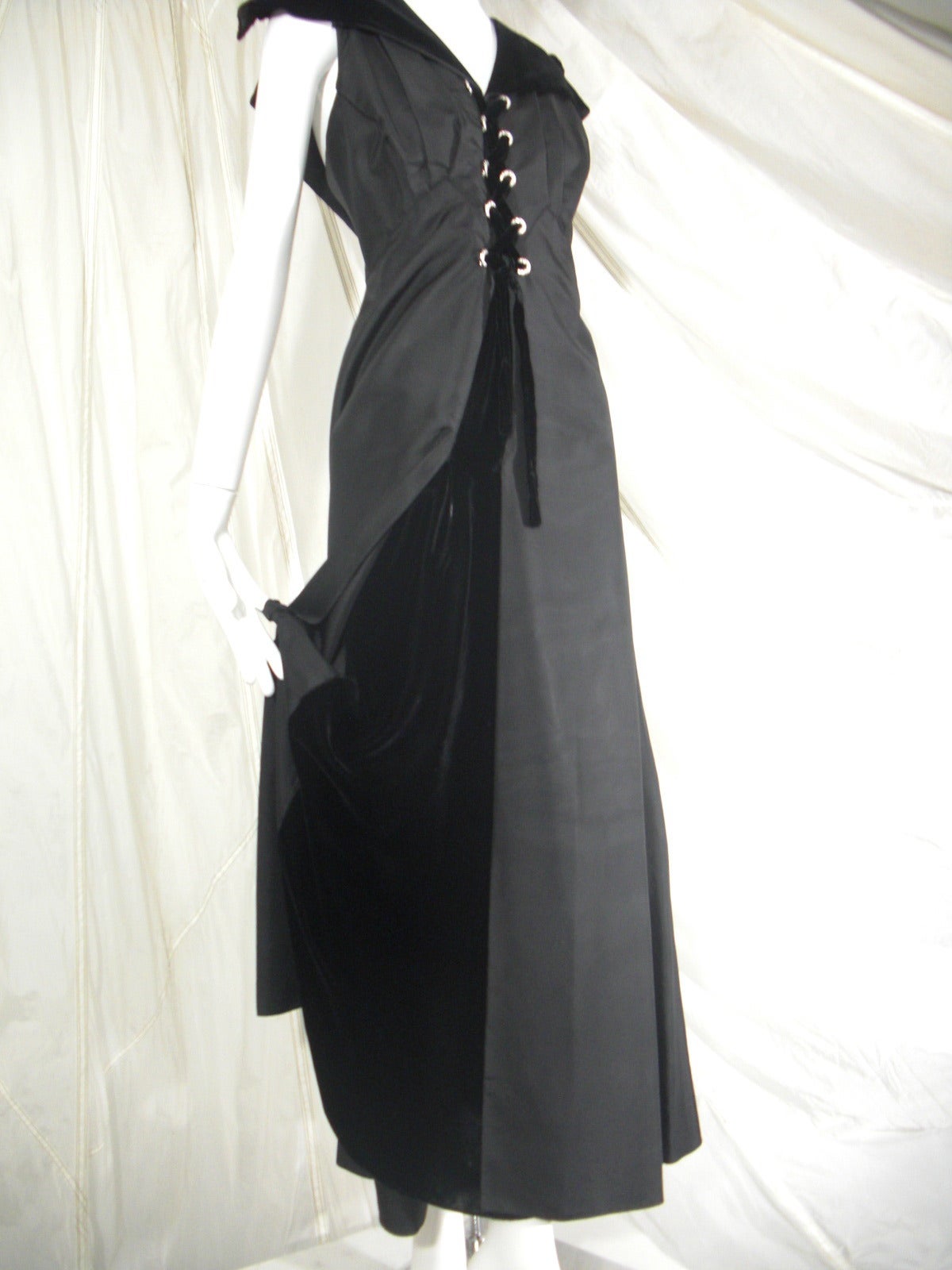 1930s Black Acetate and Velvet Lace Up Gown with Grommets For Sale at ...