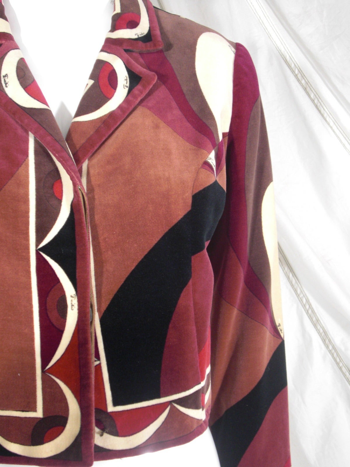 1970s Pucci Print Cotton Velveteen Cropped Jacket 1