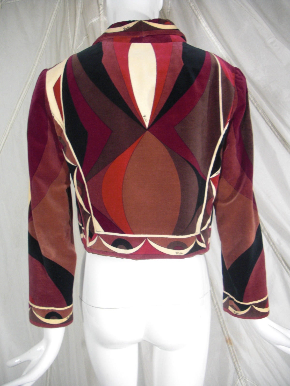 Black 1970s Pucci Print Cotton Velveteen Cropped Jacket