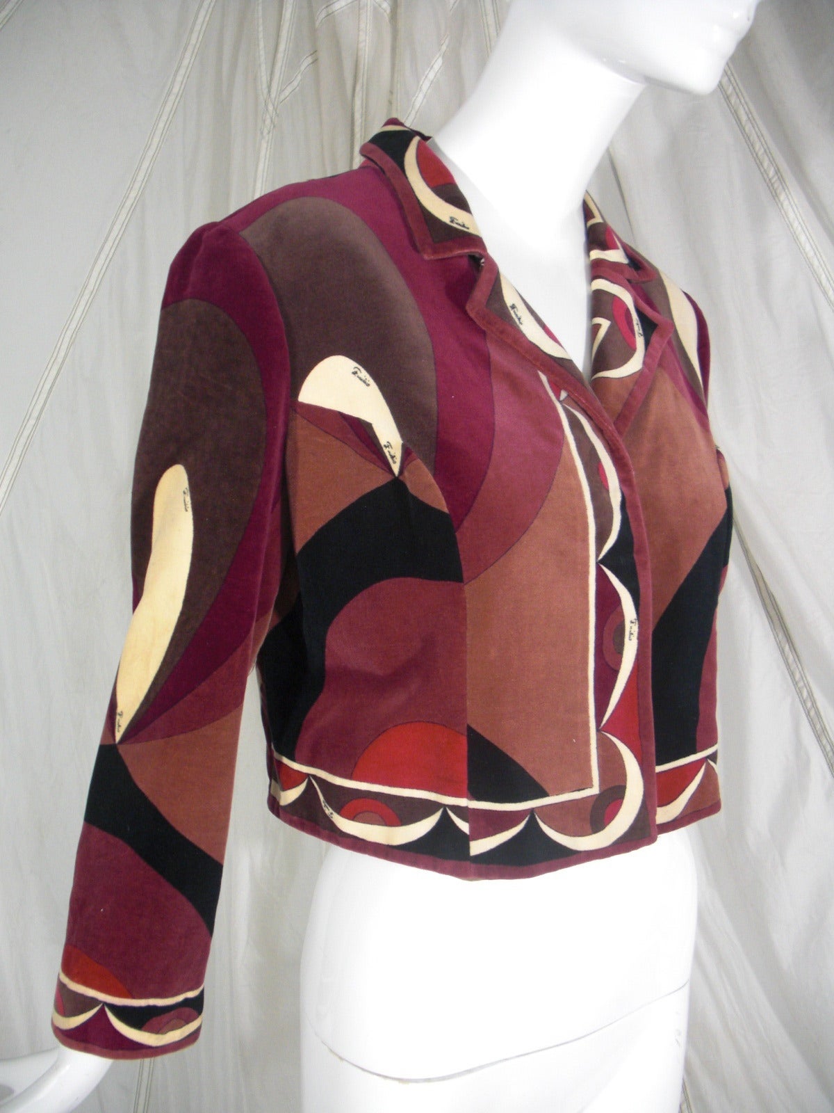 Women's 1970s Pucci Print Cotton Velveteen Cropped Jacket