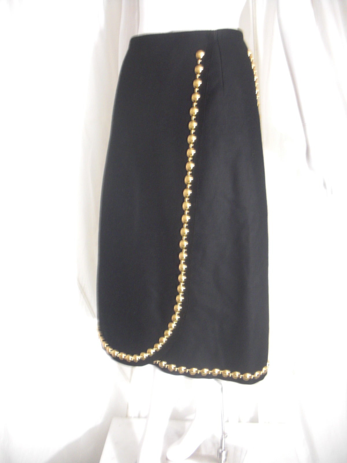 1970s Adolfo Wool Felt Wrap Skirt with Gold Studding In Excellent Condition In Gresham, OR
