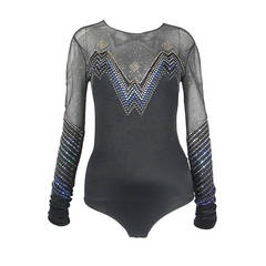 1970s Sant Angelo Black Rhinestone Studded Body Suit