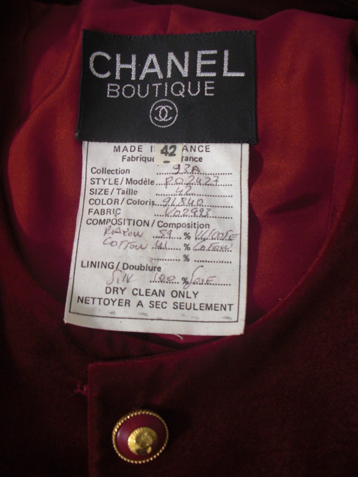 Autumn 1993 Chanel Crimson Velvet 