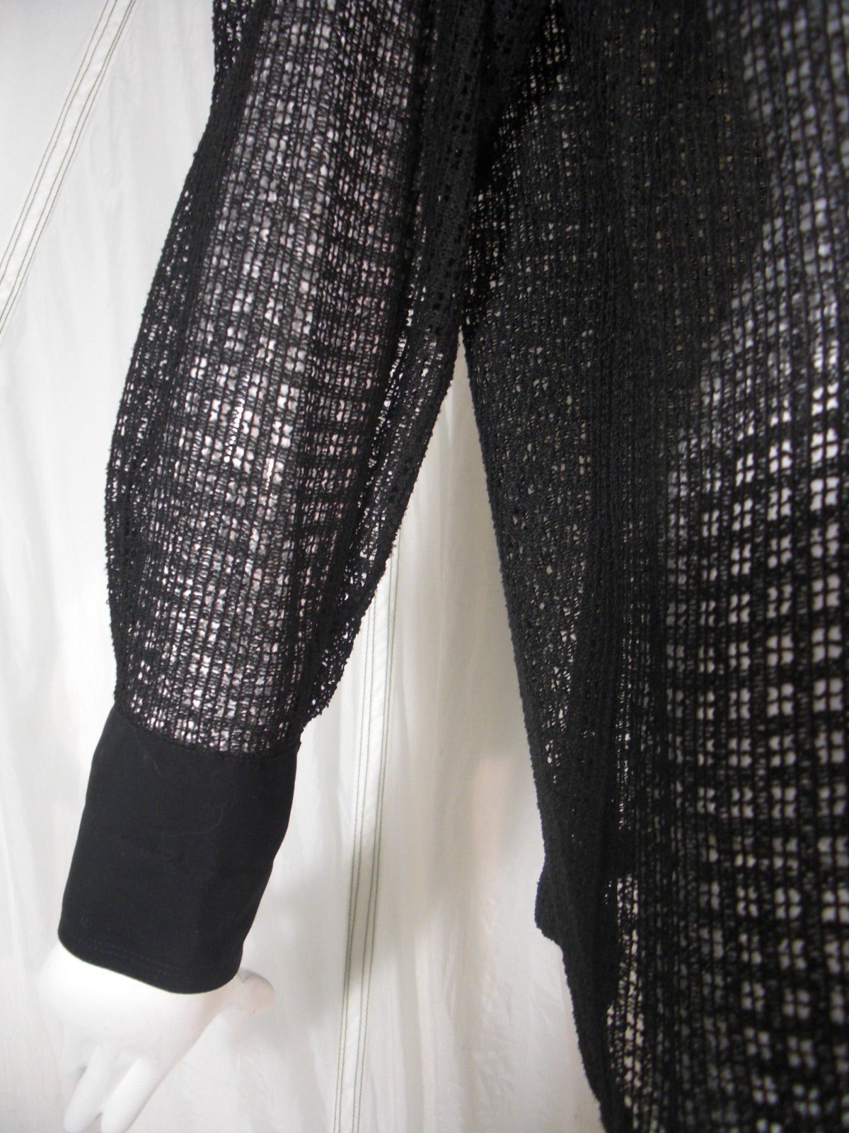 1980s Gianni Versace Black Open-Weave Cotton Blouse w/ Patch Pockets 2