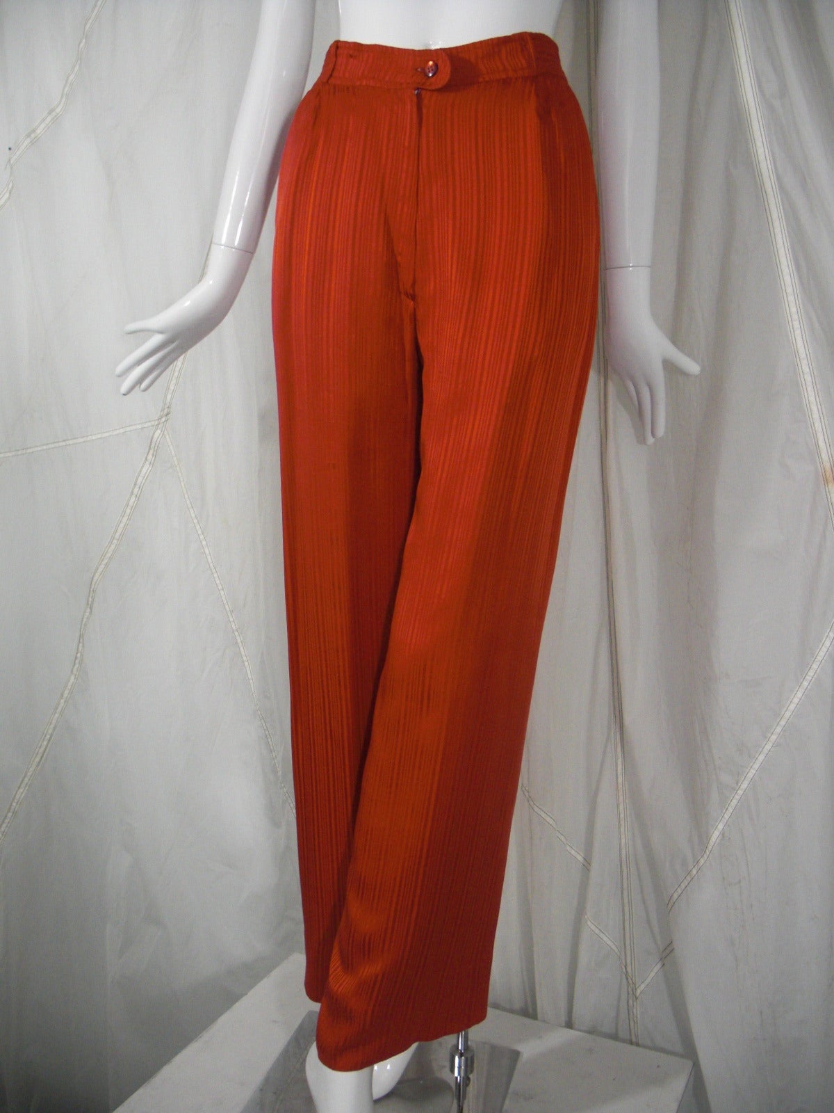 1980s Valentino Red Silk Blouse and Pant Ensemble w/ Attached Scarf 5