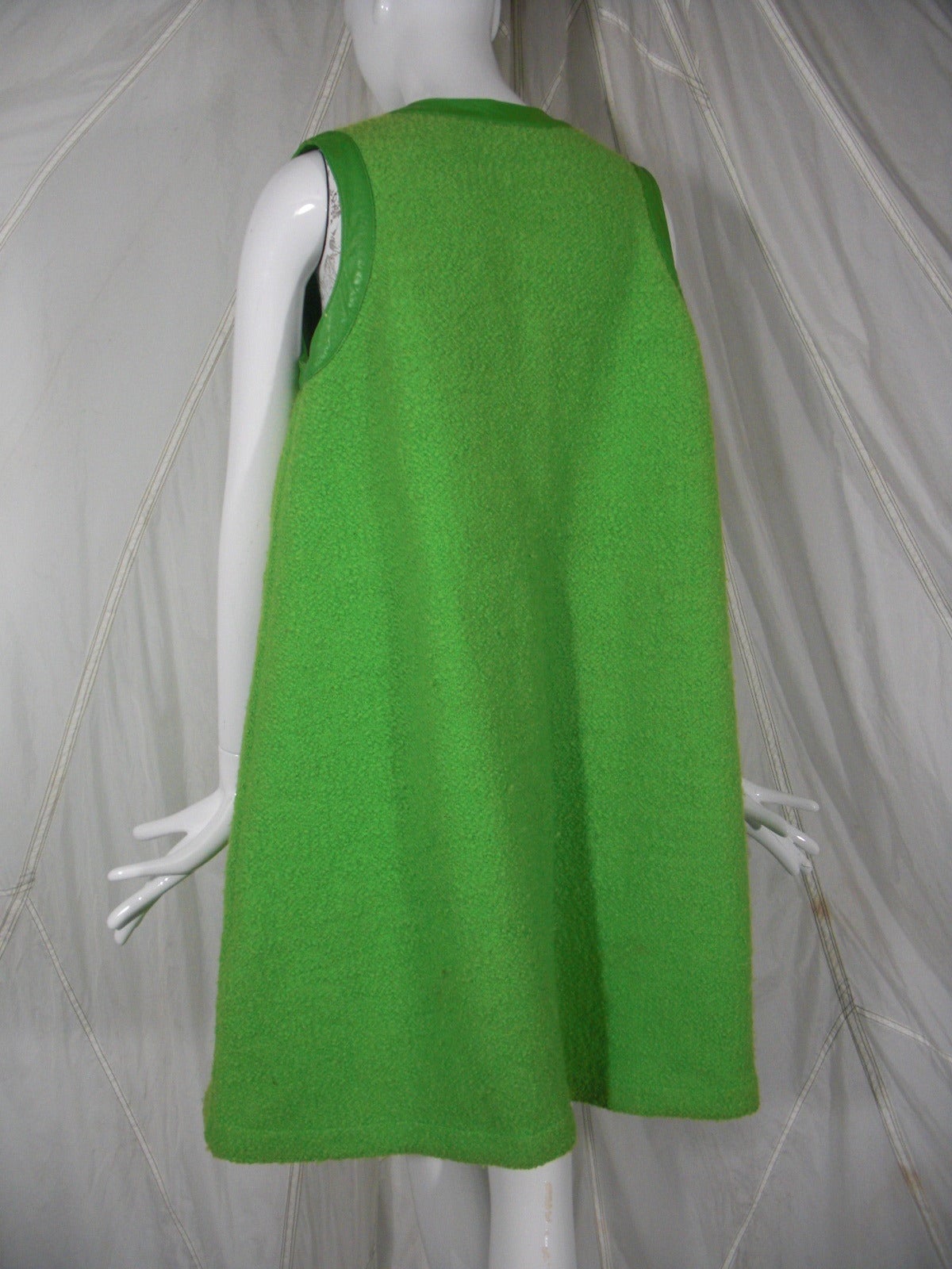1960s Bonnie Cashin Apple Green Wool and Leather Trimmed Vest 3
