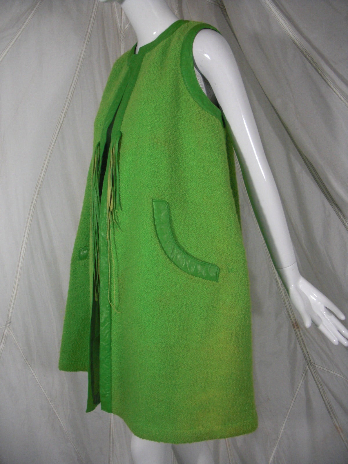 1960s Bonnie Cashin Apple Green Wool and Leather Trimmed Vest 2