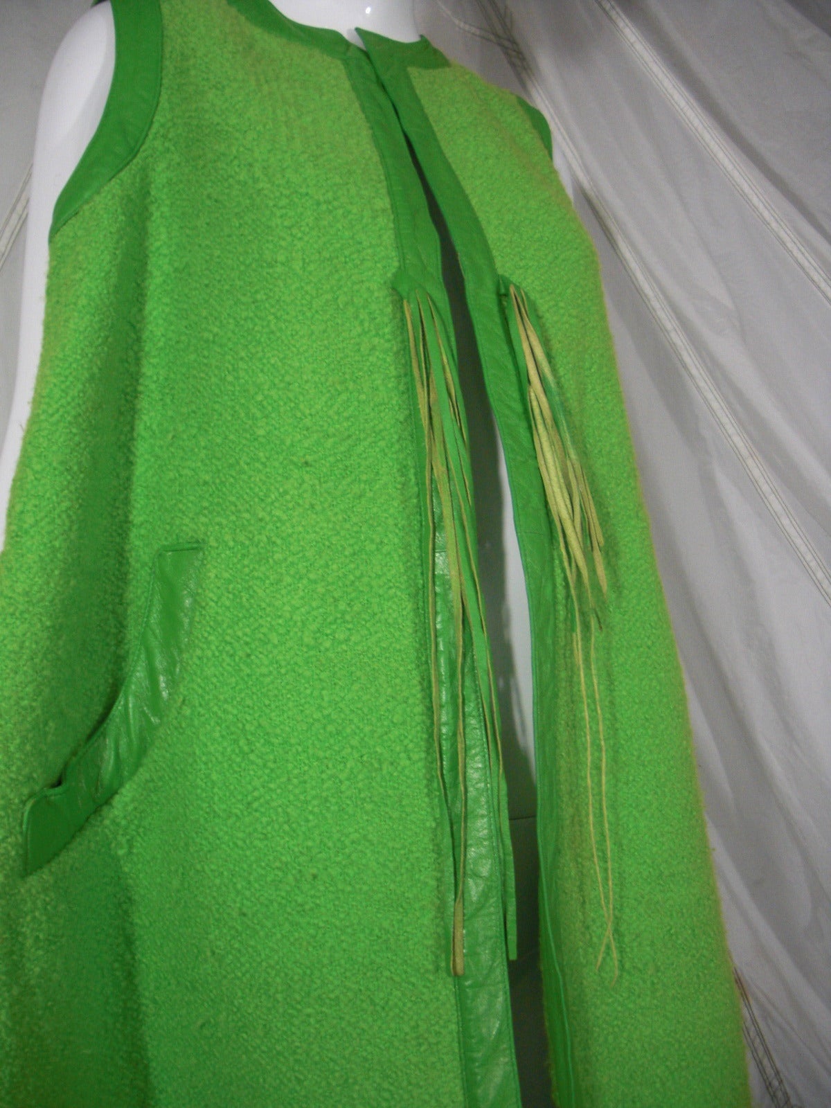 1960s Bonnie Cashin Apple Green Wool and Leather Trimmed Vest 4