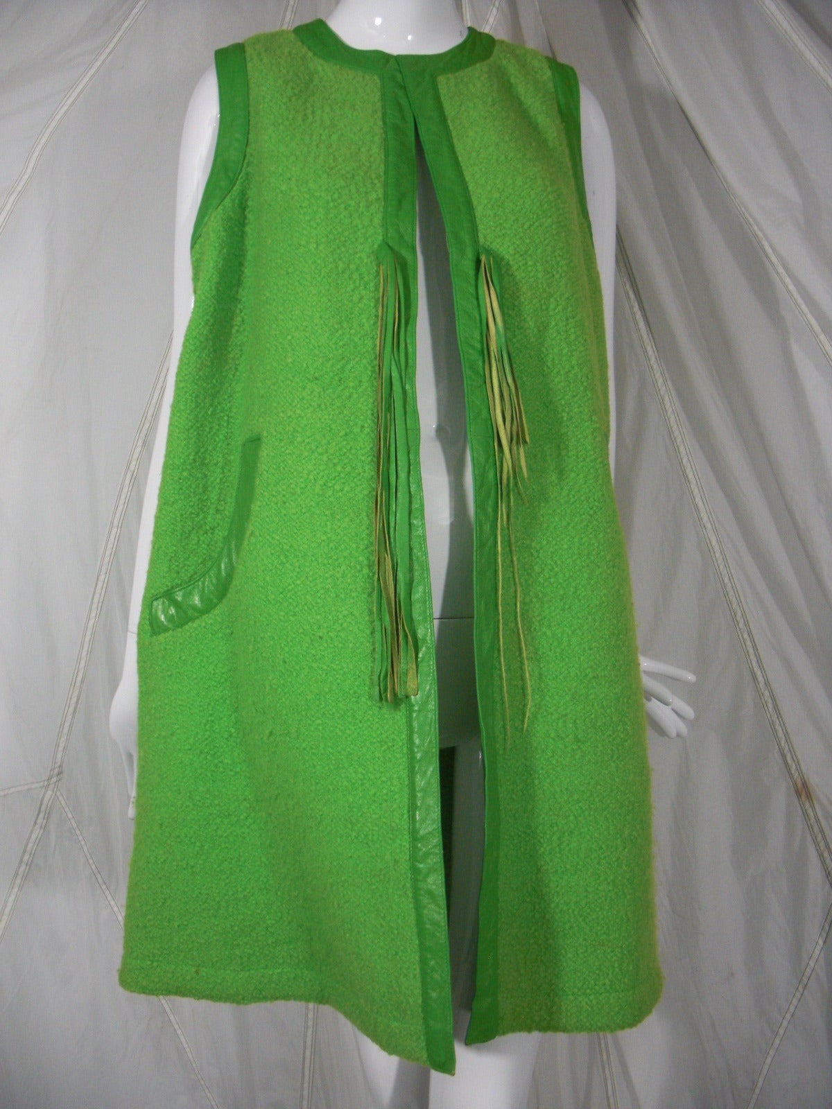 1960s Bonnie Cashin Apple Green Wool and Leather Trimmed Vest 5