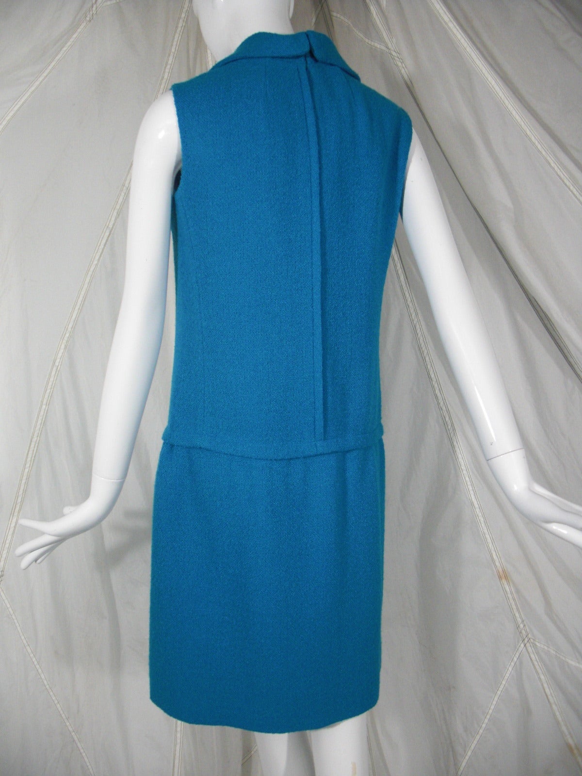 Women's 1960s B. H. Wragge Turquoise Summer Wool Drop-Waist Day Dress