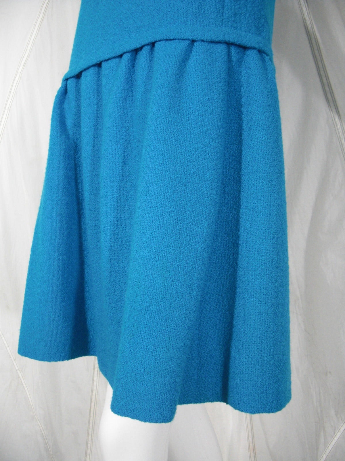 1960s B. H. Wragge Turquoise Summer Wool Drop-Waist Day Dress 2