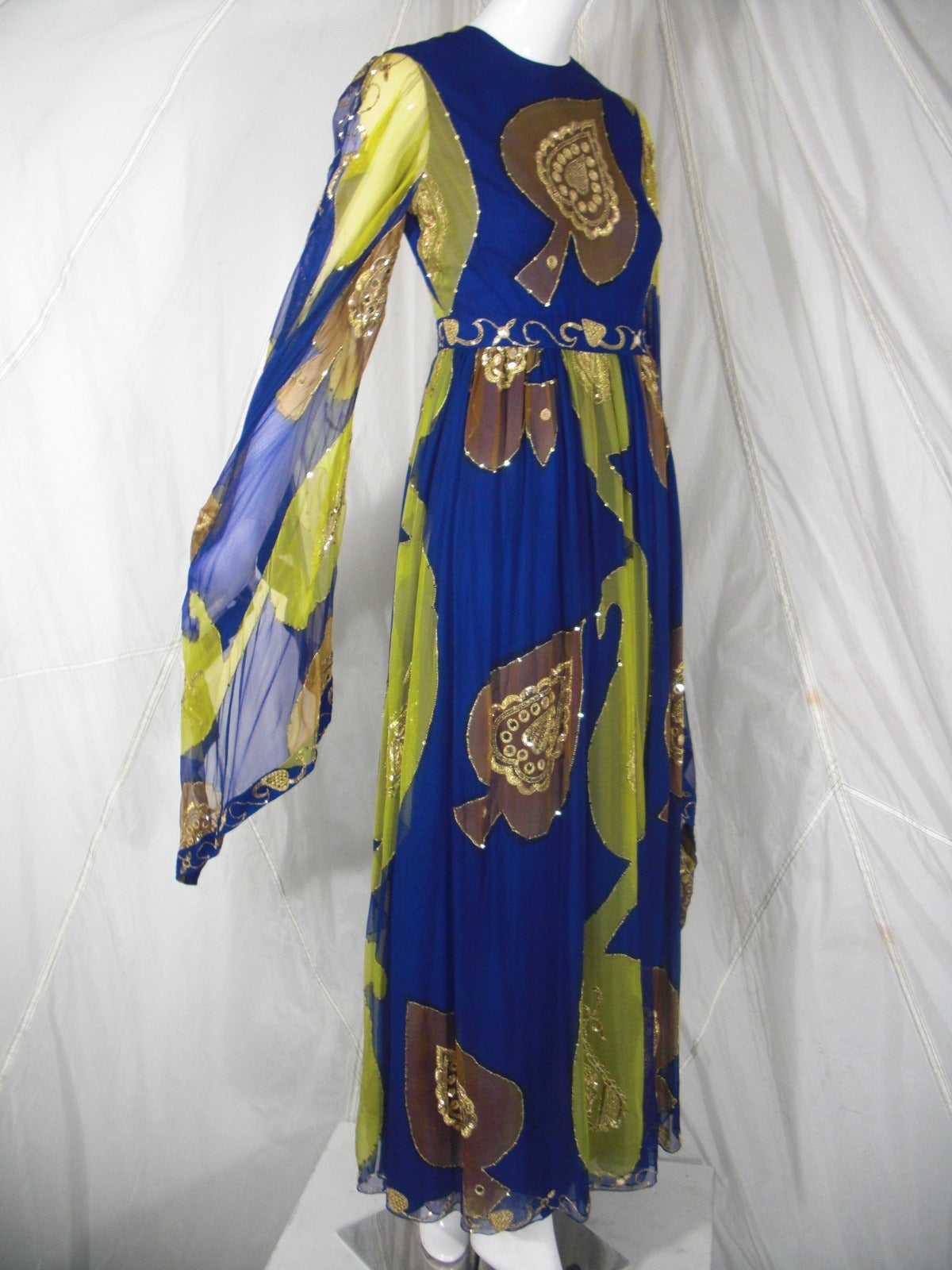 Purple 1960s Nan Duskin Silk Chiffon Sequined Sari-Inspired Gown