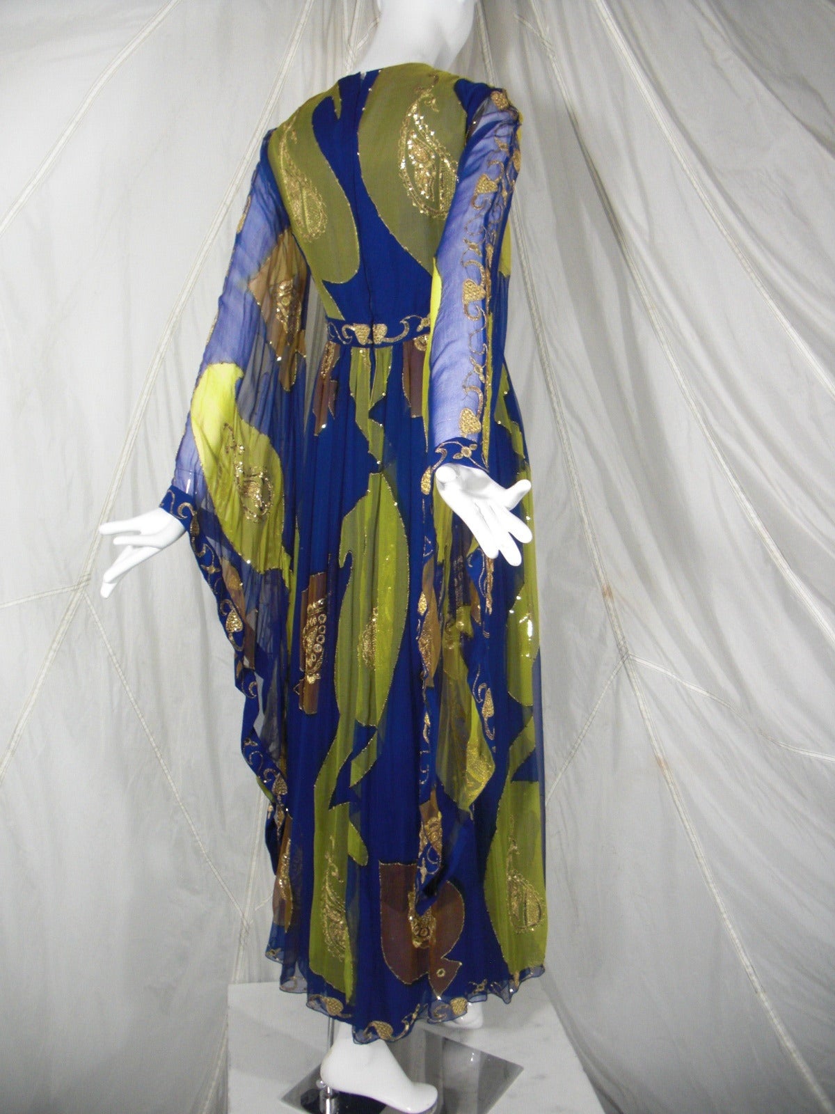 1960s Nan Duskin Silk Chiffon Sequined Sari-Inspired Gown In Excellent Condition In Gresham, OR