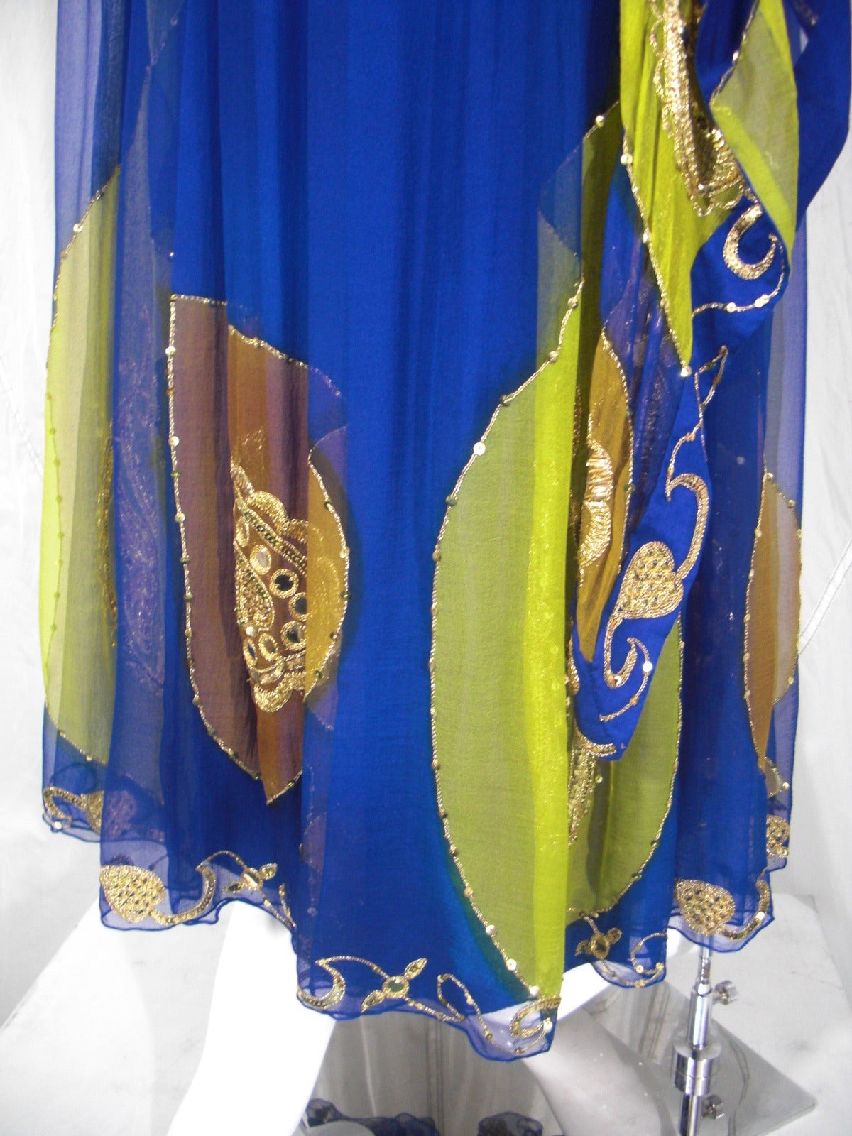 1960s Nan Duskin Silk Chiffon Sequined Sari-Inspired Gown 2