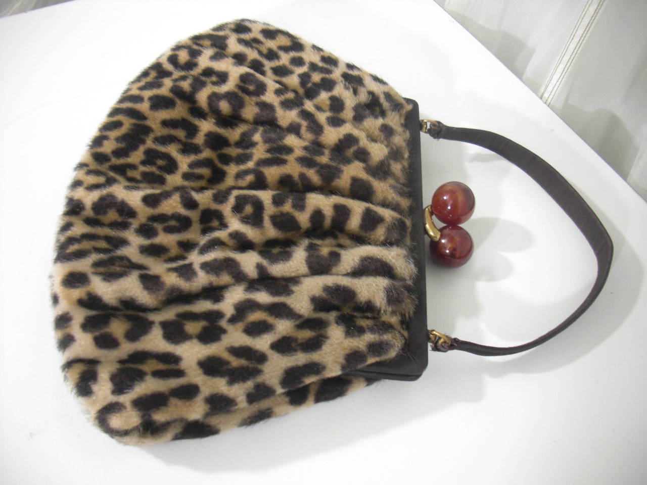 Gray 1950s Morris Moskowitz Faux Leopard Fur Handbag with Resin Closure