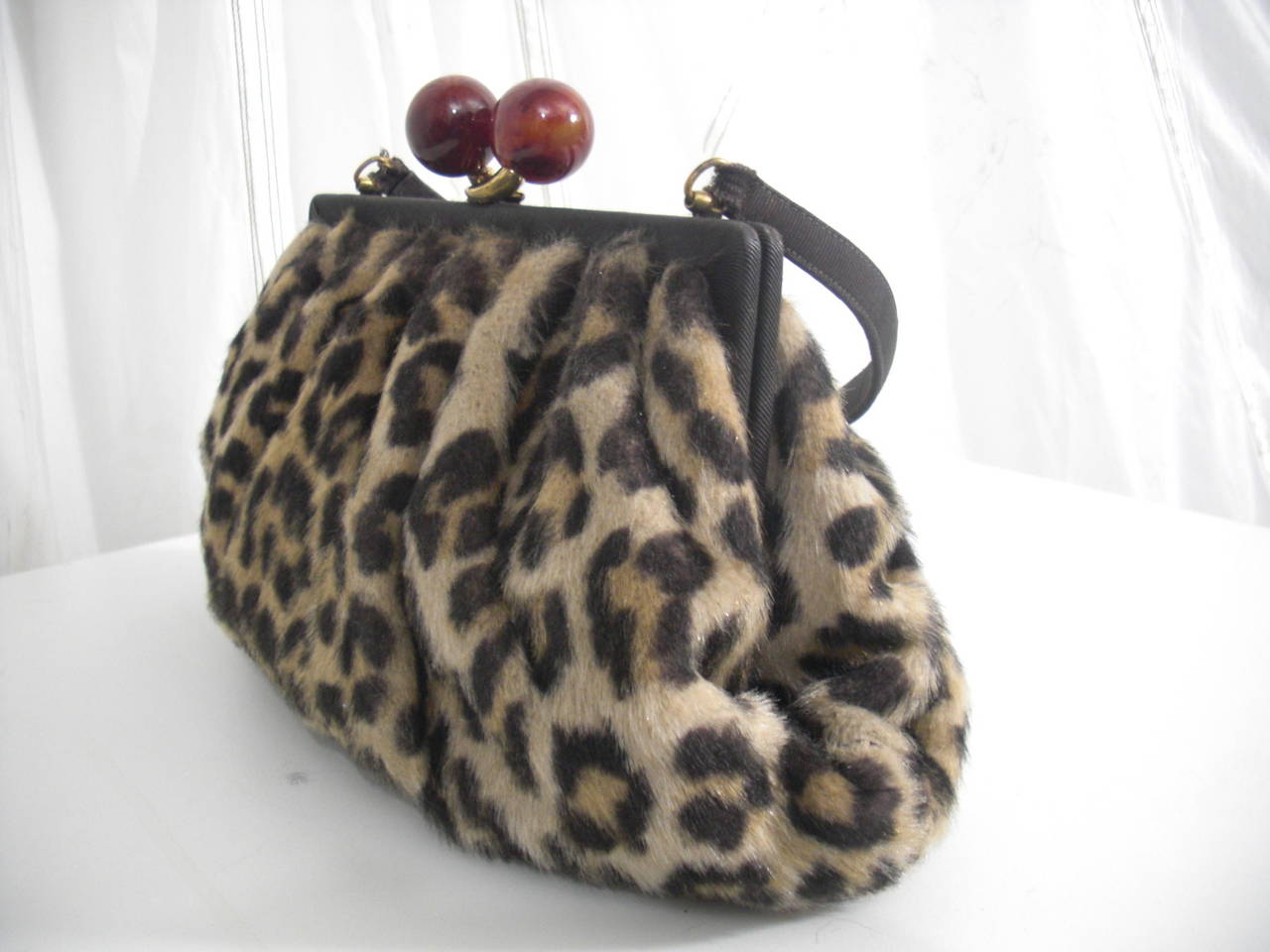 Women's 1950s Morris Moskowitz Faux Leopard Fur Handbag with Resin Closure