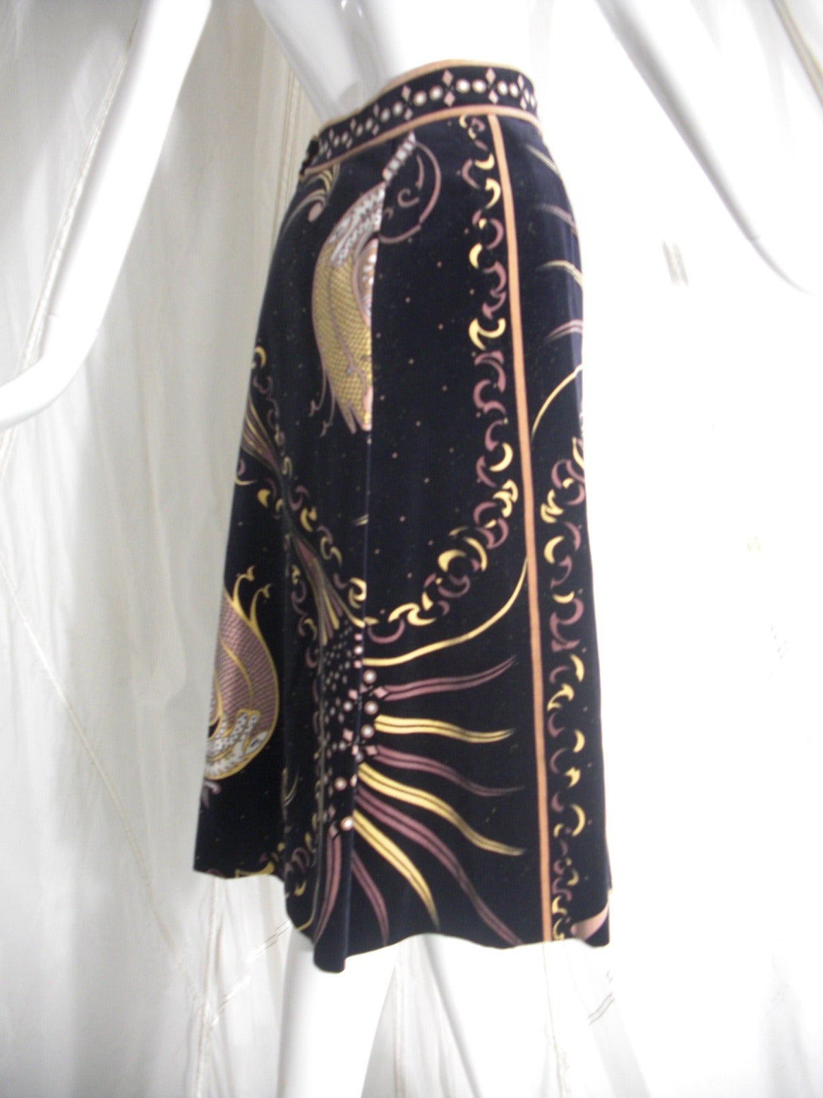 1970s Emilio Pucci Cotton Velveteen Pleated Print Skirt 1