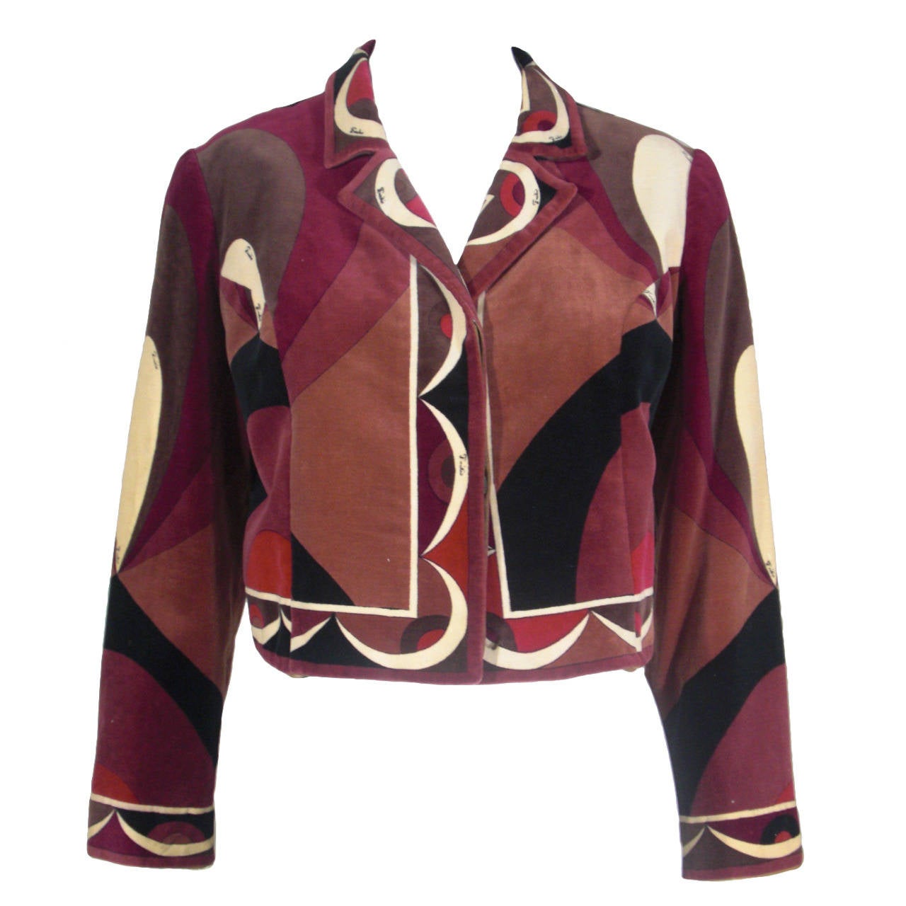 1970s Pucci Print Cotton Velveteen Cropped Jacket