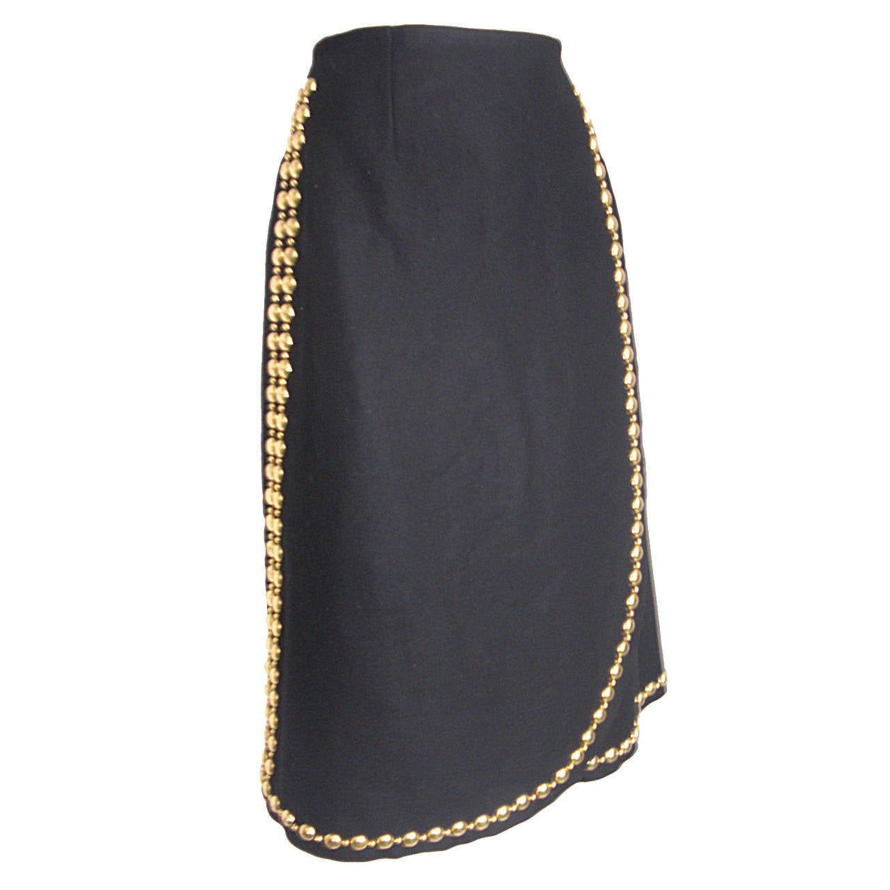 1970s Adolfo Wool Felt Wrap Skirt with Gold Studding