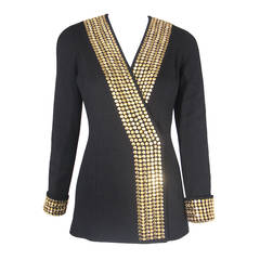 1980s Lillie Rubin Gold Studded Jacket in Wool Knit