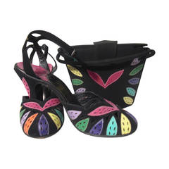 1940s Fiesta Color Ankle-Strap Shoe and Matching Handbag Set 10