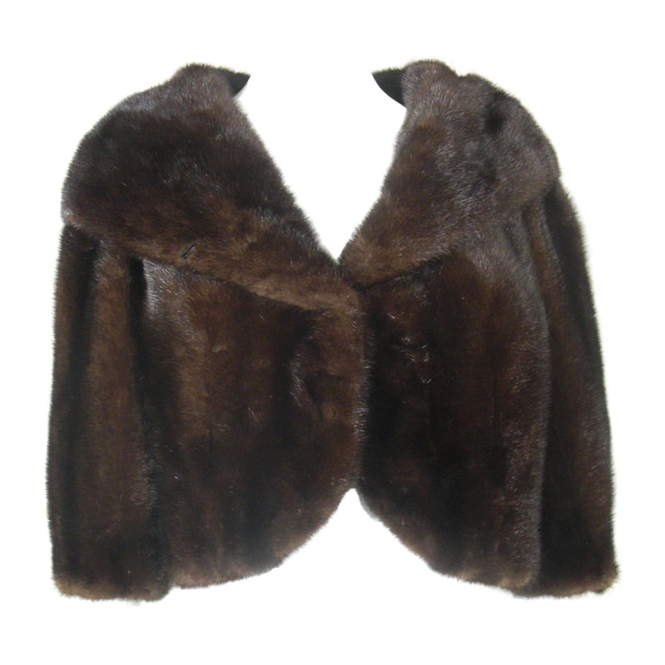 1960s I. Magnin Chocolate Brown Mink Cropped Evening Jacket