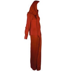 1980s Valentino Red Silk Blouse and Pant Ensemble w/ Attached Scarf 3