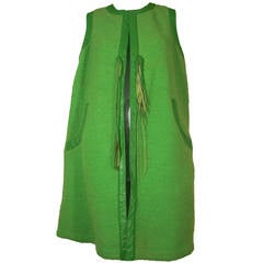 1960s Bonnie Cashin Apple Green Wool and Leather Trimmed Vest