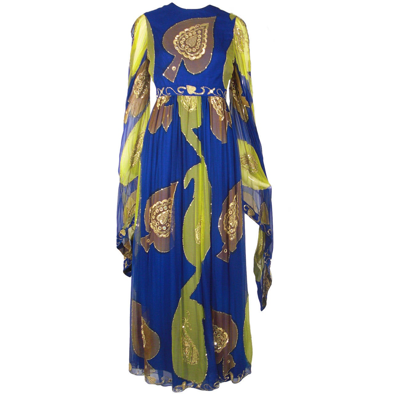 1960s Nan Duskin Silk Chiffon Sequined Sari-Inspired Gown