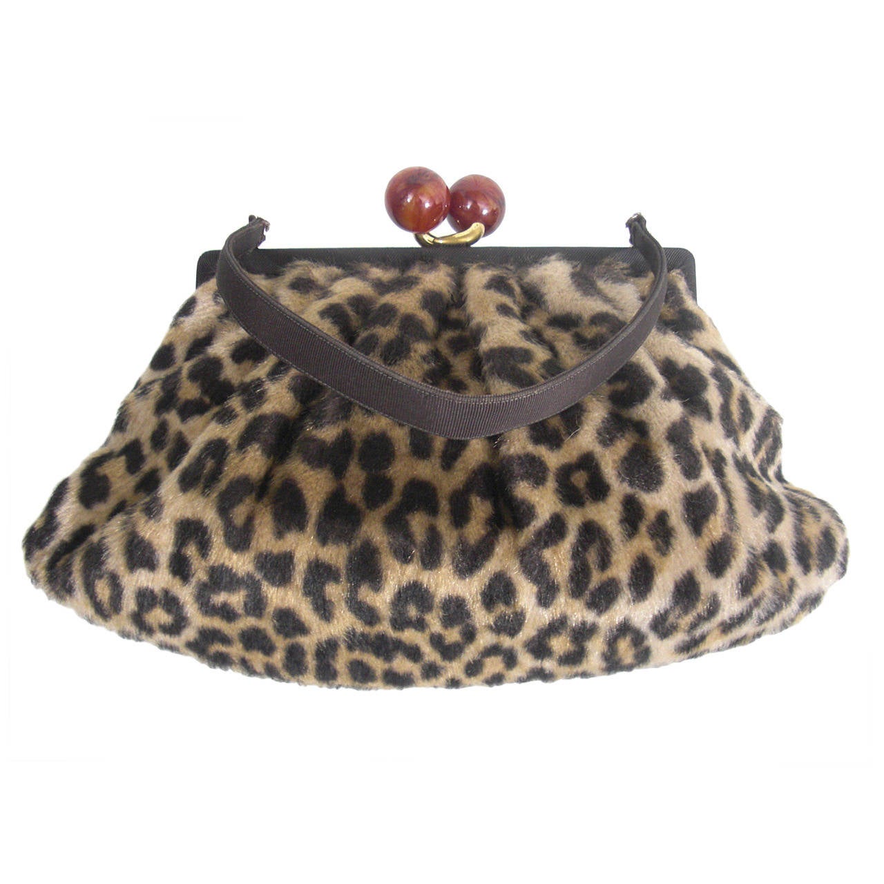 1950s Morris Moskowitz Faux Leopard Fur Handbag with Resin Closure
