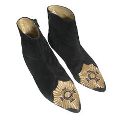 Vintage 1980s Gianni Versace Bullion Embroidered Flat Bootie with Maltese Cross