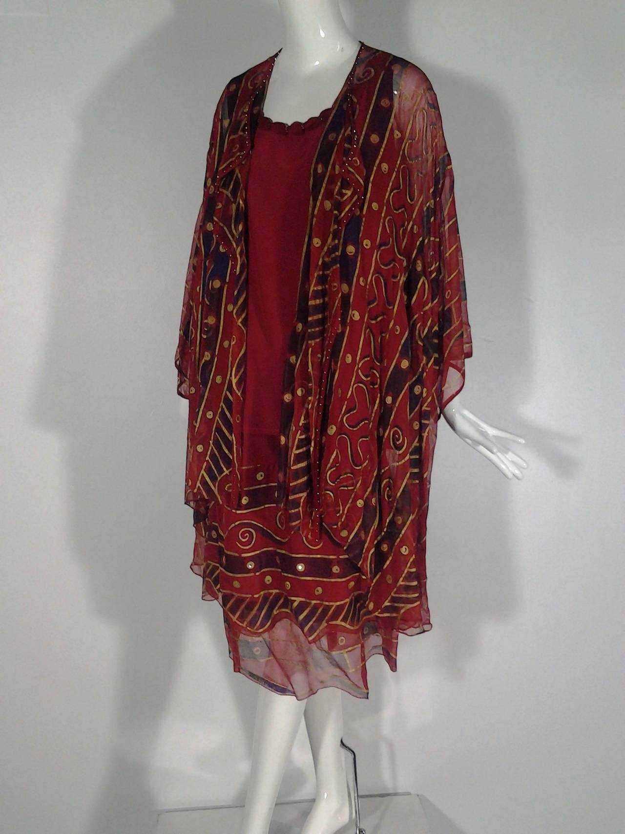 1980s Zandra Rhodes Red Silk Print 3 Piece Ensemble 3