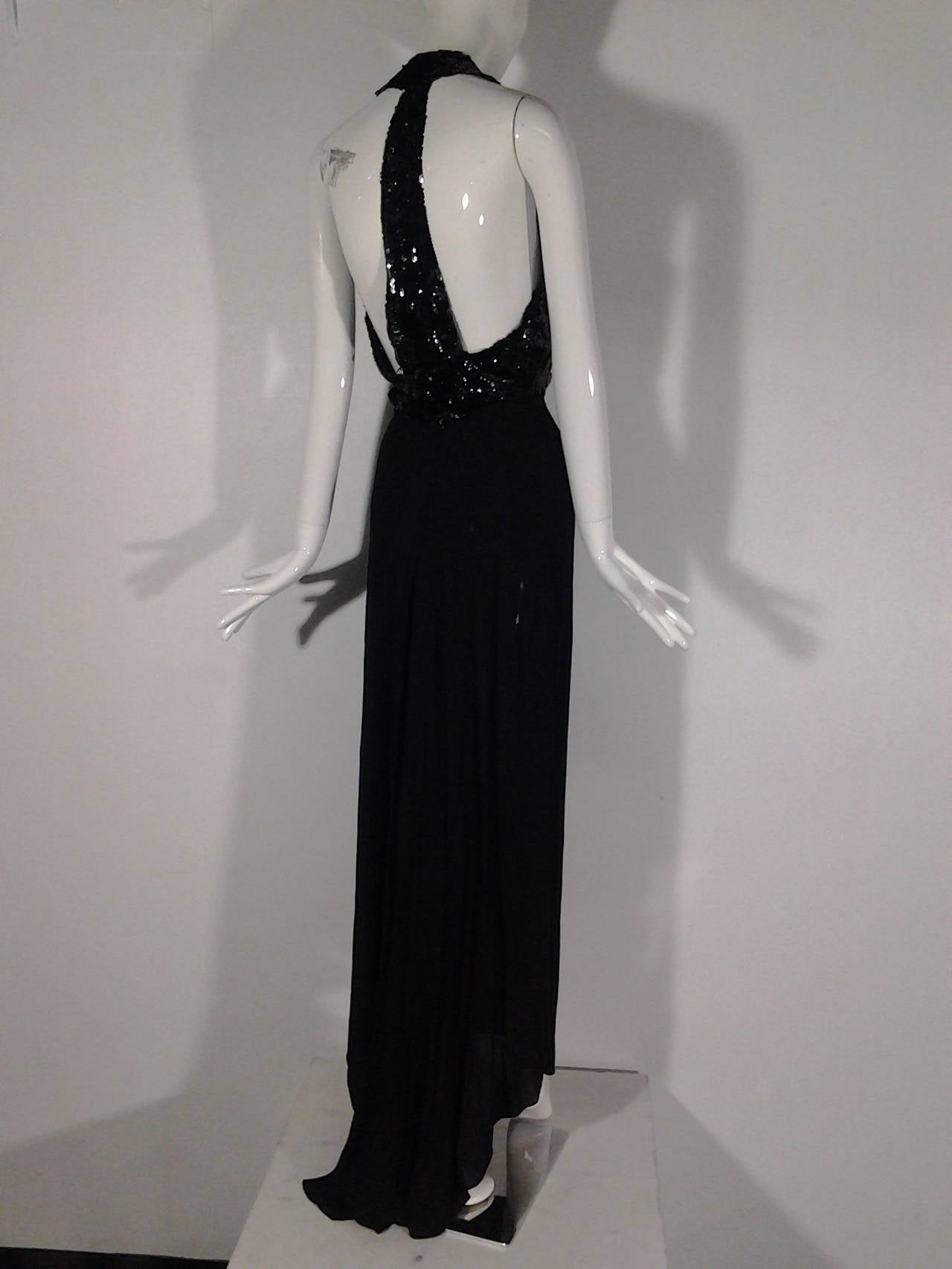 Women's 1930s Black Sequin Gown with Racer Back