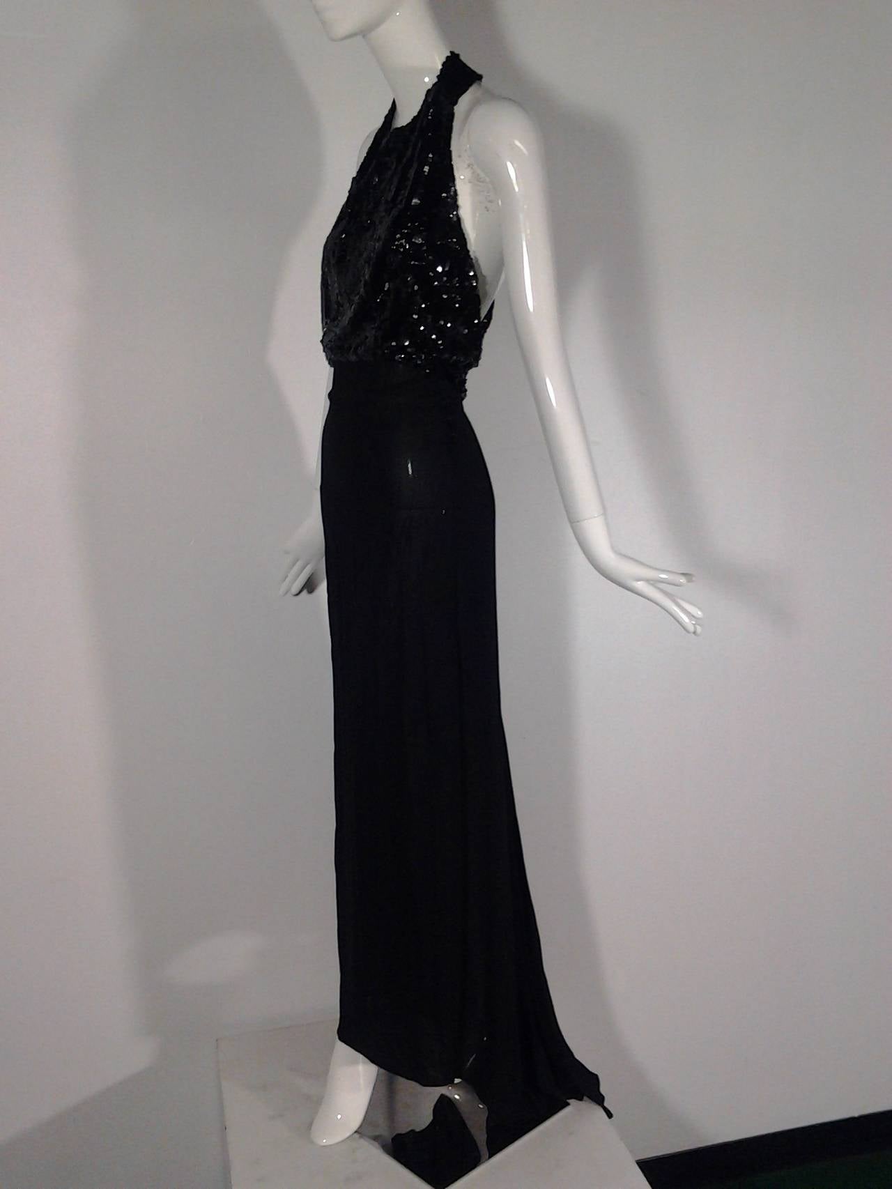 1930s Black Sequin Gown with Racer Back In Excellent Condition In Gresham, OR
