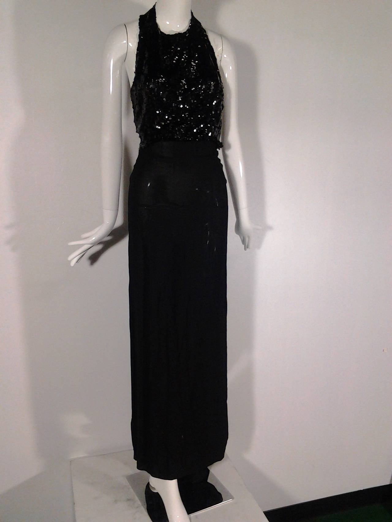 1930s Black Sequin Gown with Racer Back 1