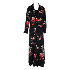 1970s Joseph Magnin Two Piece Black Jersey Floral Ensemble