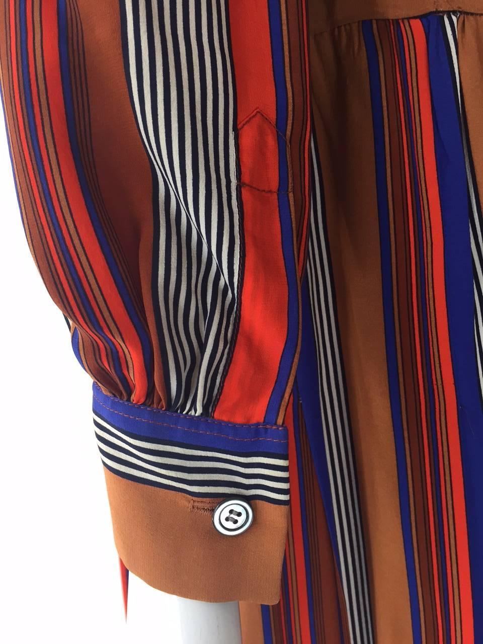 1970s Saint Laurent Silk Striped Day Dress w/ Foulard 1