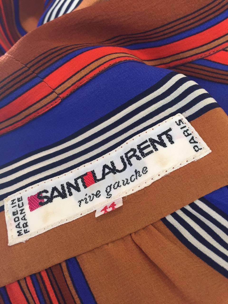 1970s Saint Laurent Silk Striped Day Dress w/ Foulard 2