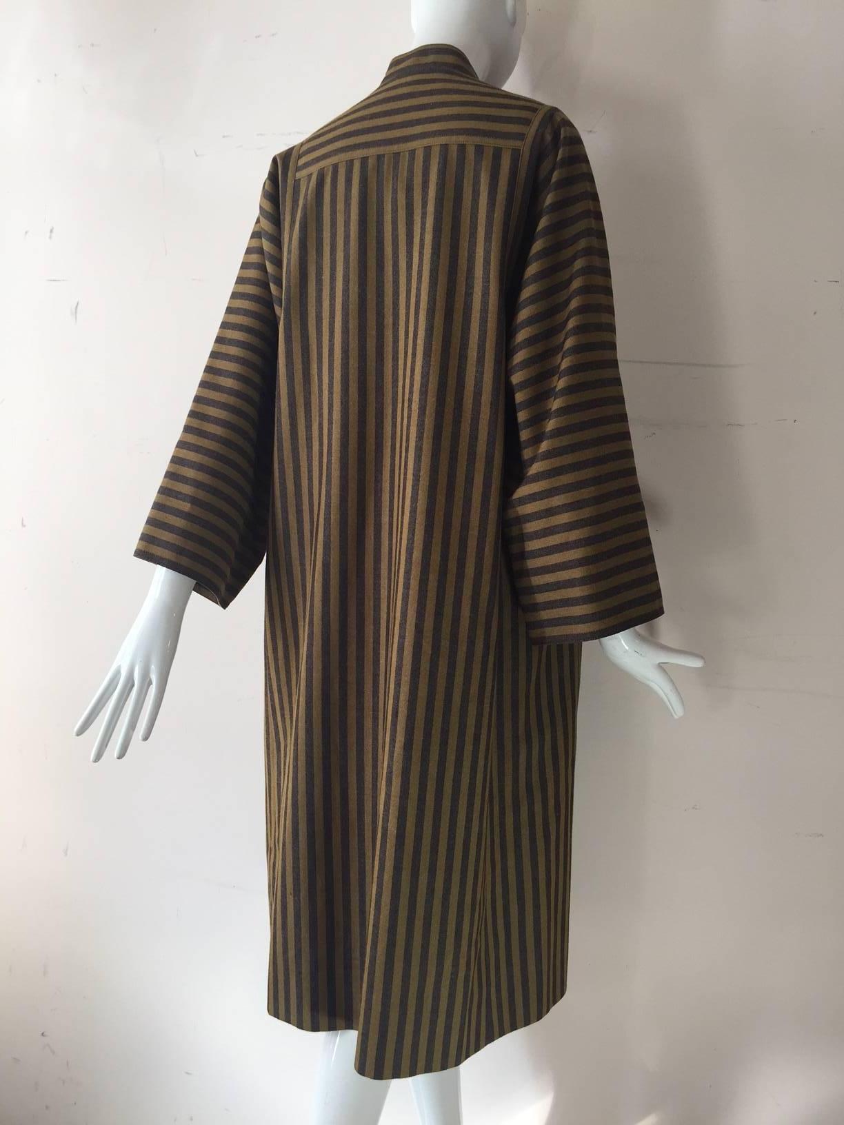 1980s Givenchy Gabardine Charcoal and Khaki Striped Smock In Excellent Condition In Gresham, OR