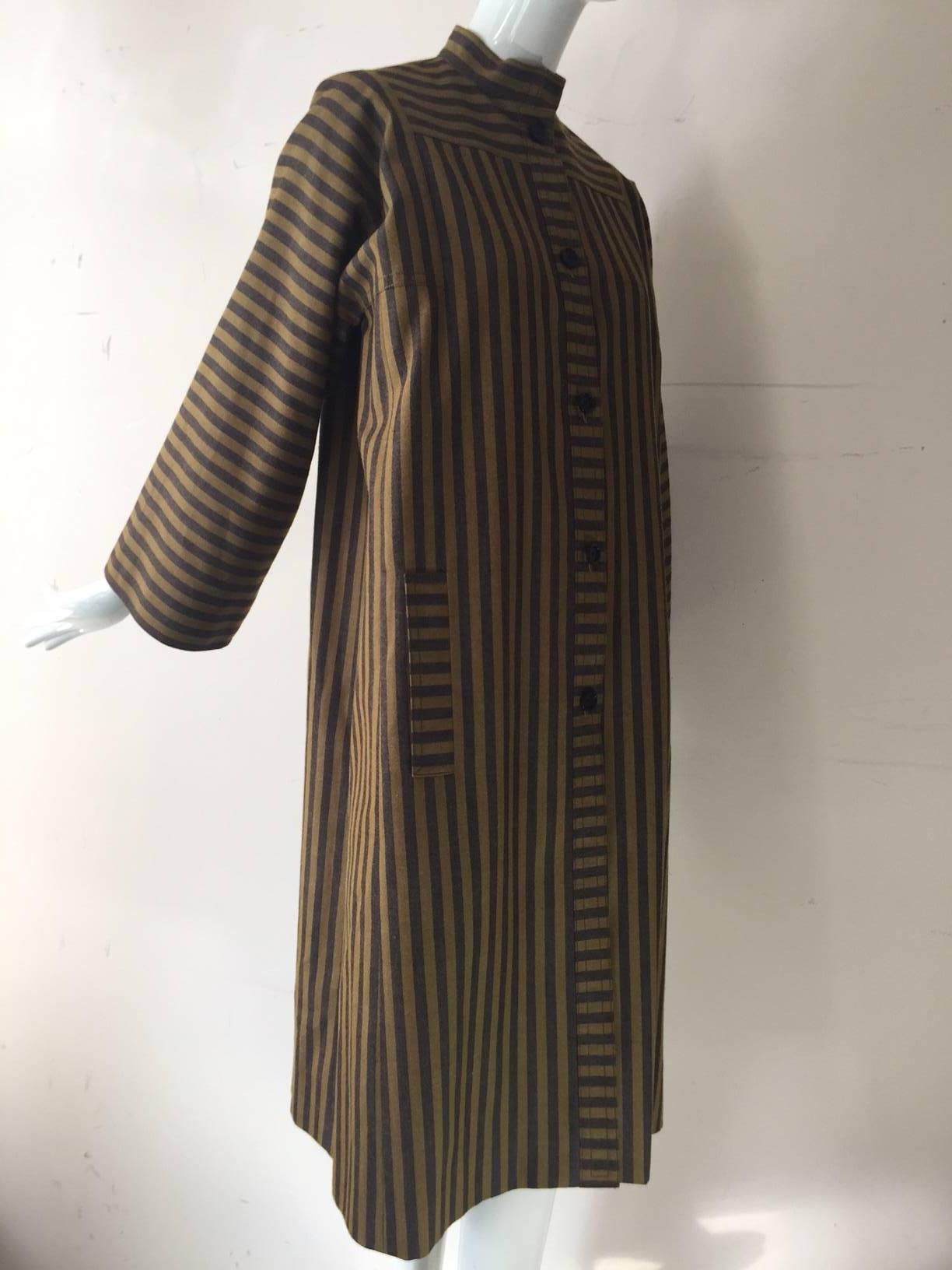 Women's 1980s Givenchy Gabardine Charcoal and Khaki Striped Smock