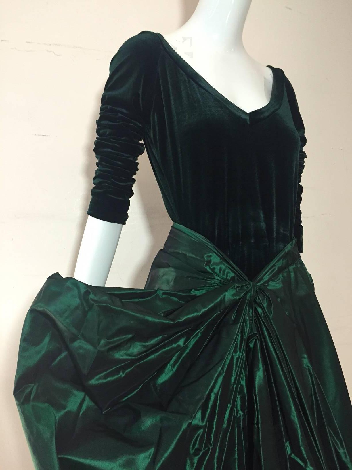 1990s Gianfranco Ferre Forest Green Silk Taffeta and Velvet Ball Gown 1