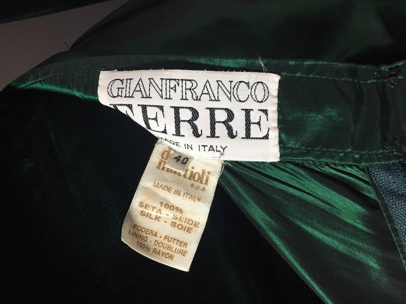 1990s Gianfranco Ferre Forest Green Silk Taffeta and Velvet Ball Gown 3