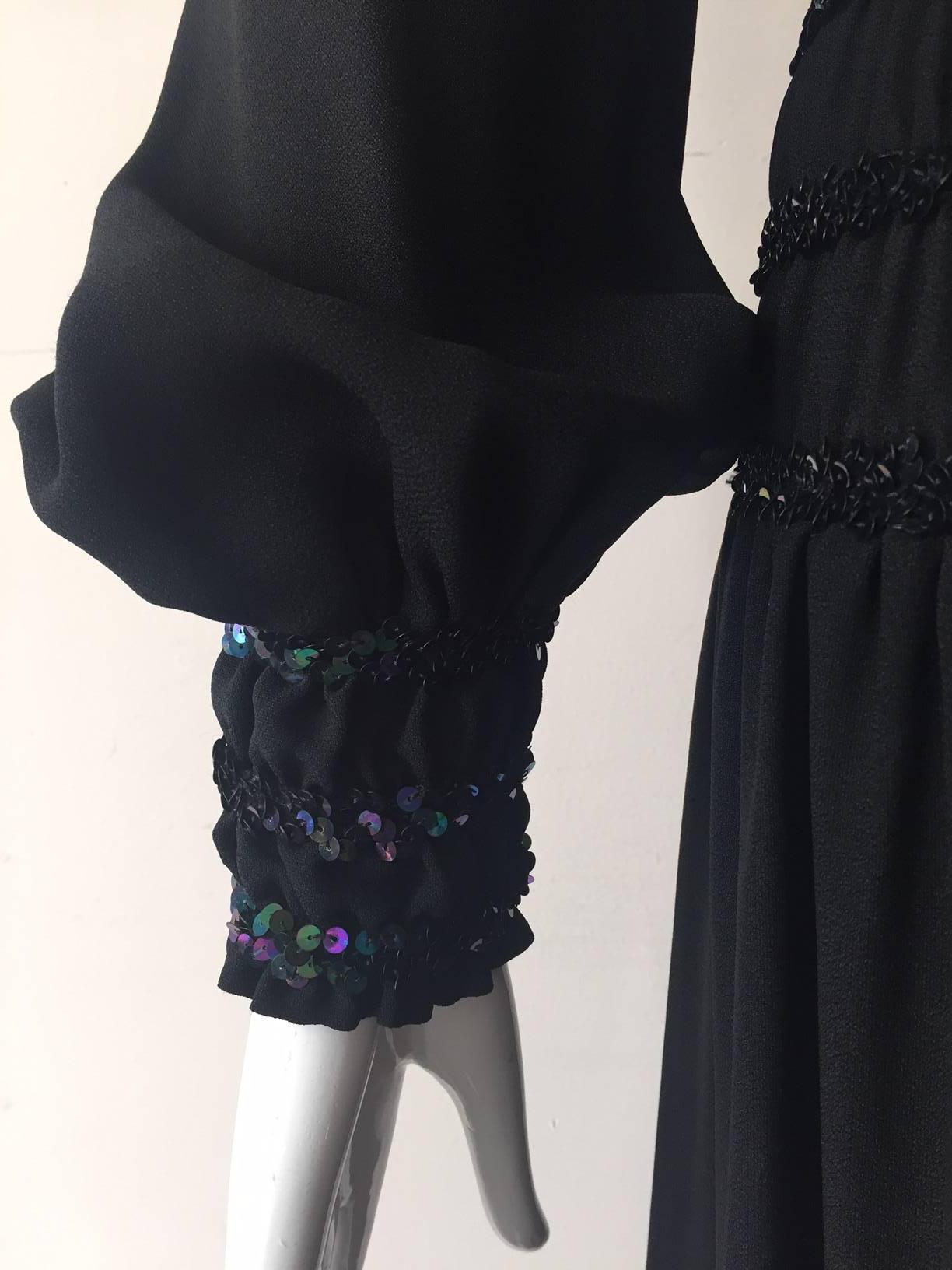 1970s Saint Laurent Peasant-Style Black Crepe and Sequin Dress 3