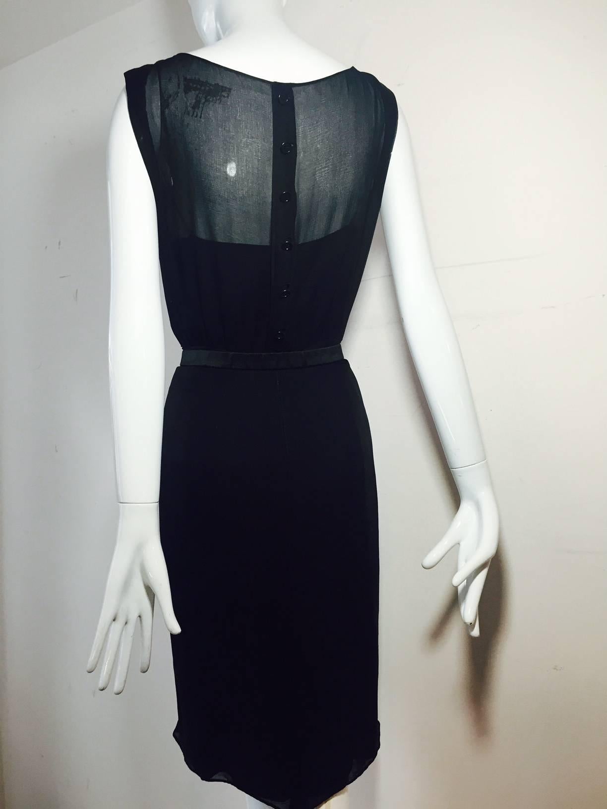 1950s James Galanos Little Black Dress in Silk Chiffon w/ Front Draping In Excellent Condition In Gresham, OR