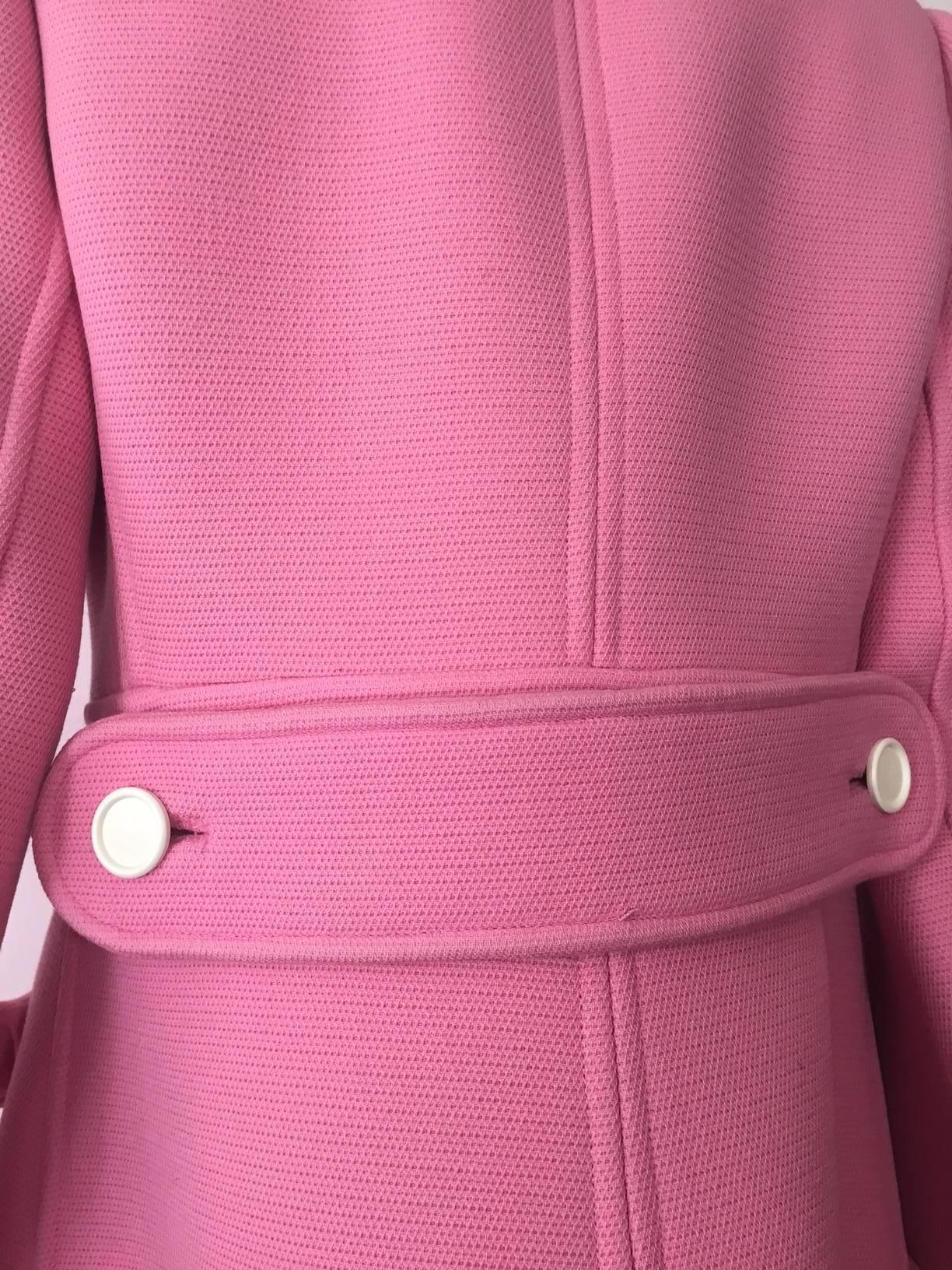 1960s Courreges Pink Wool Mod Coat with White Buttons 1