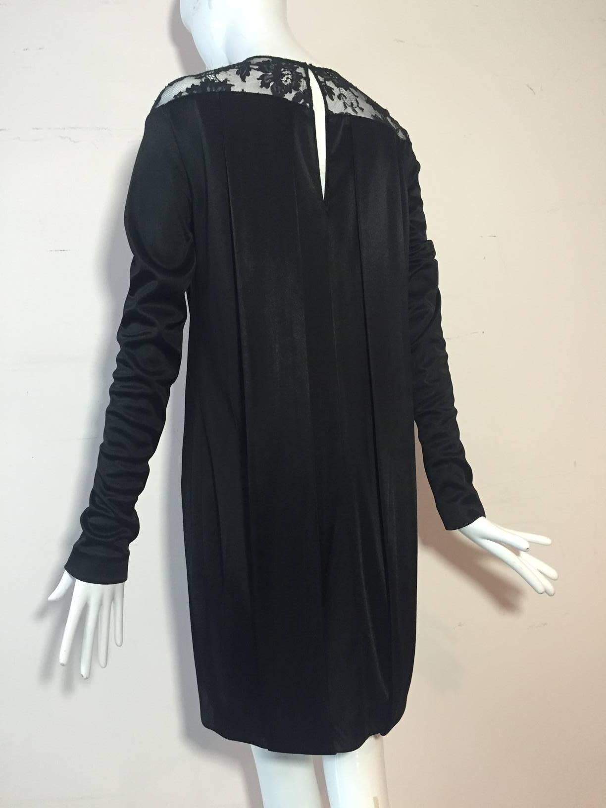 Balenciaga Pleated Black Silk Satin w/ Lace Shoulders and Plunging Décolletage  In Excellent Condition In Gresham, OR