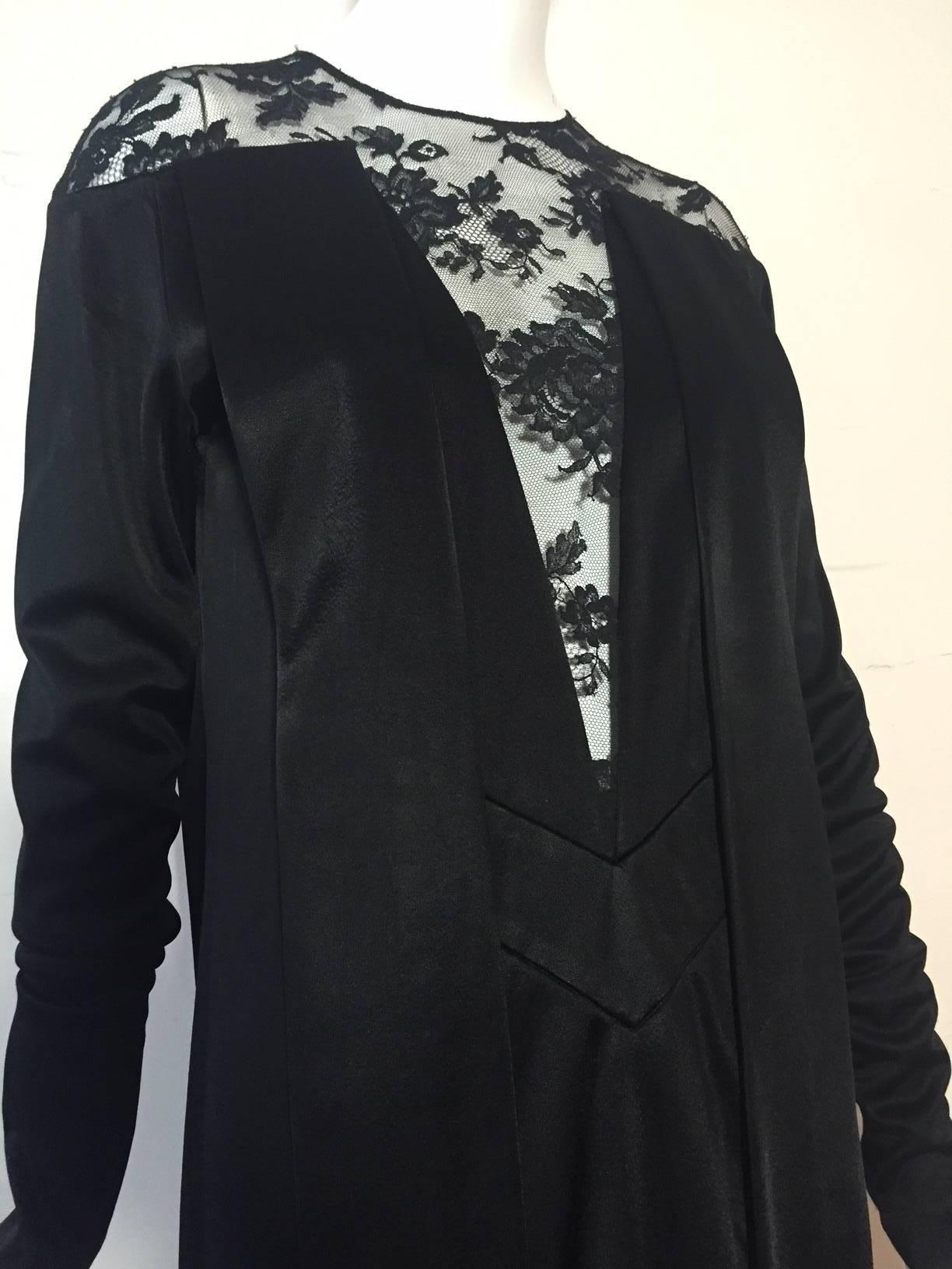 Balenciaga Pleated Black Silk Satin w/ Lace Shoulders and Plunging Décolletage  2