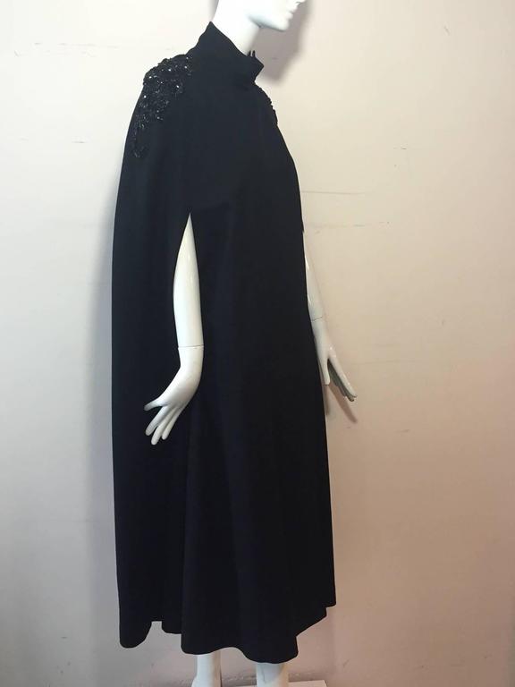 1980s Black Wool Cape with Funnel Neck and Beaded Shoulder Epaulets at ...