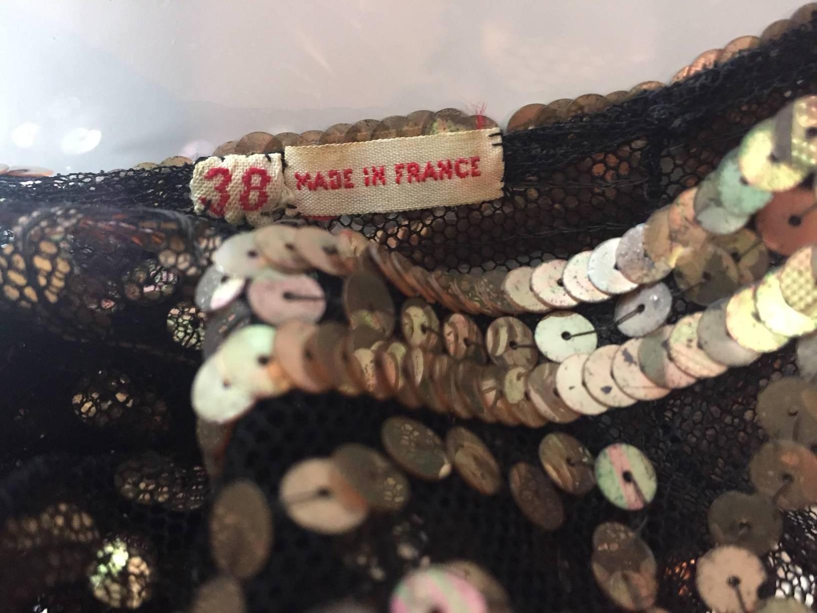 1930s Silk Tulle and Gold Sequin Bolero Jacket Made in France In Excellent Condition In Gresham, OR