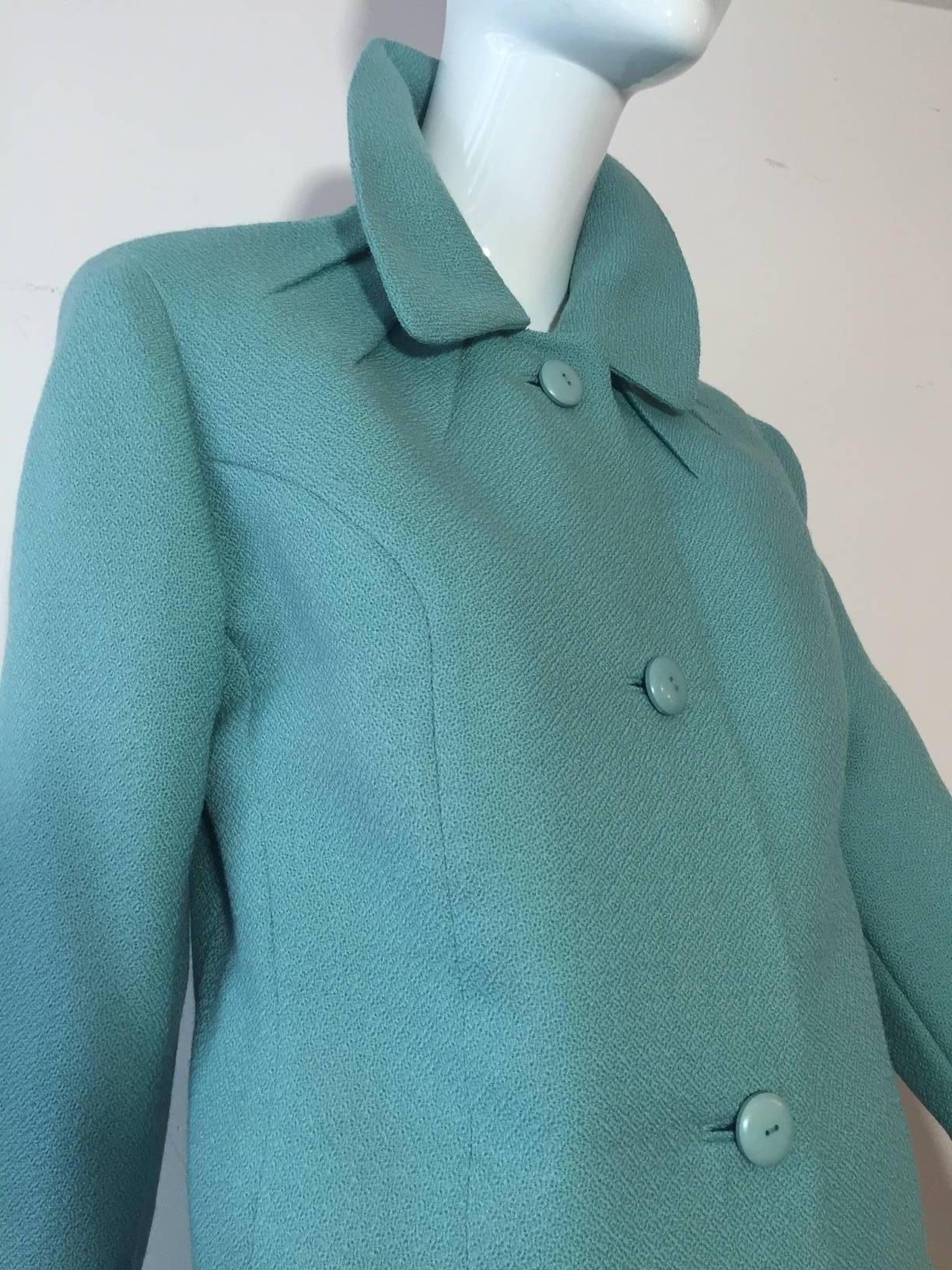 Women's 1950s Jean Lanvin - Castillo Turquoise Wool Skirt Suit 